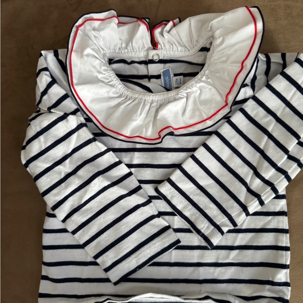 Jacadi Striped Ruffled Collar Top